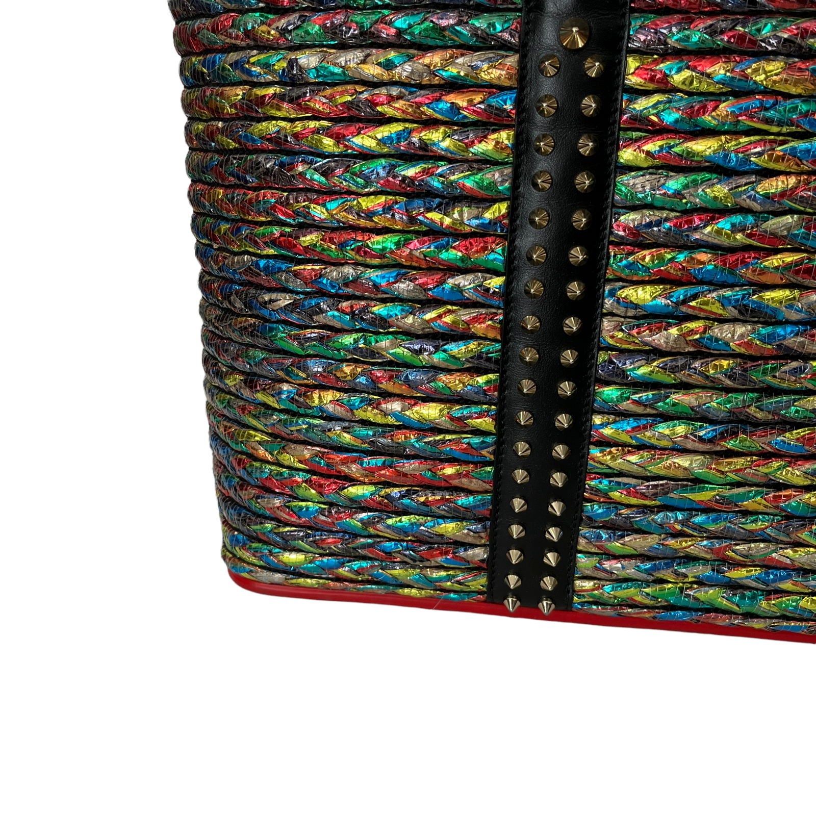 Christian Louboutin Large Cabata Metallic Straw Spikes Multicolor