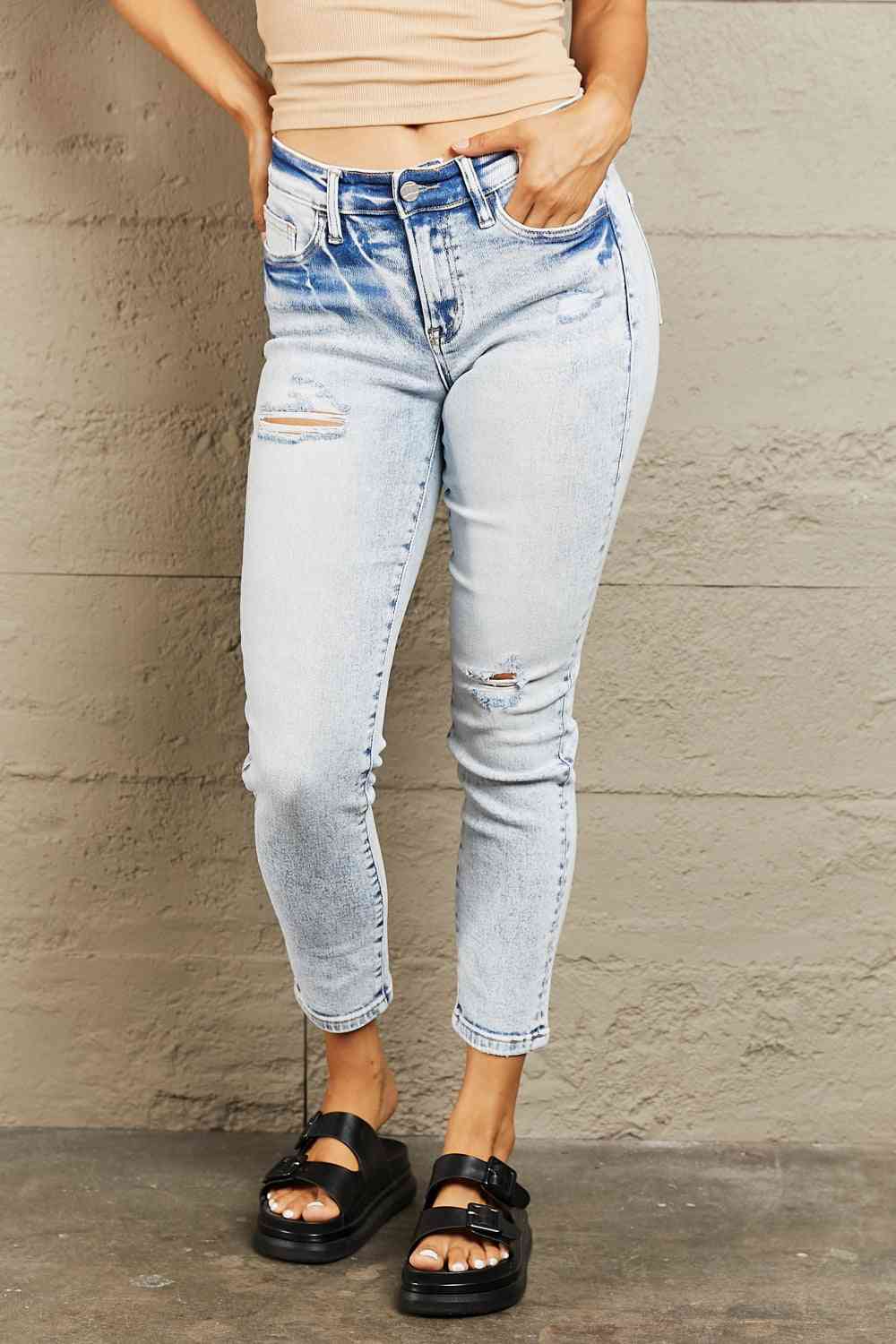 Bayeas Mid Rise Acid Wash Skinny Jeans