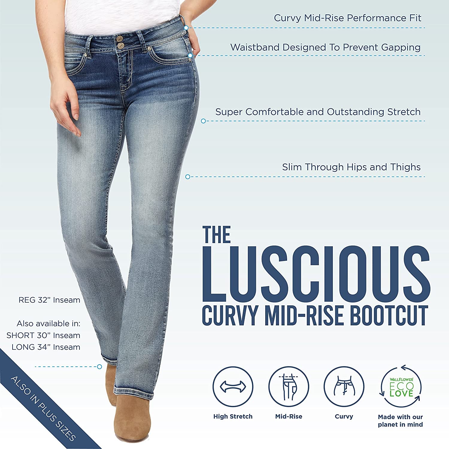 Women'S Luscious Curvy Bootcut Mid-Rise Insta Stretch Juniors Jeans