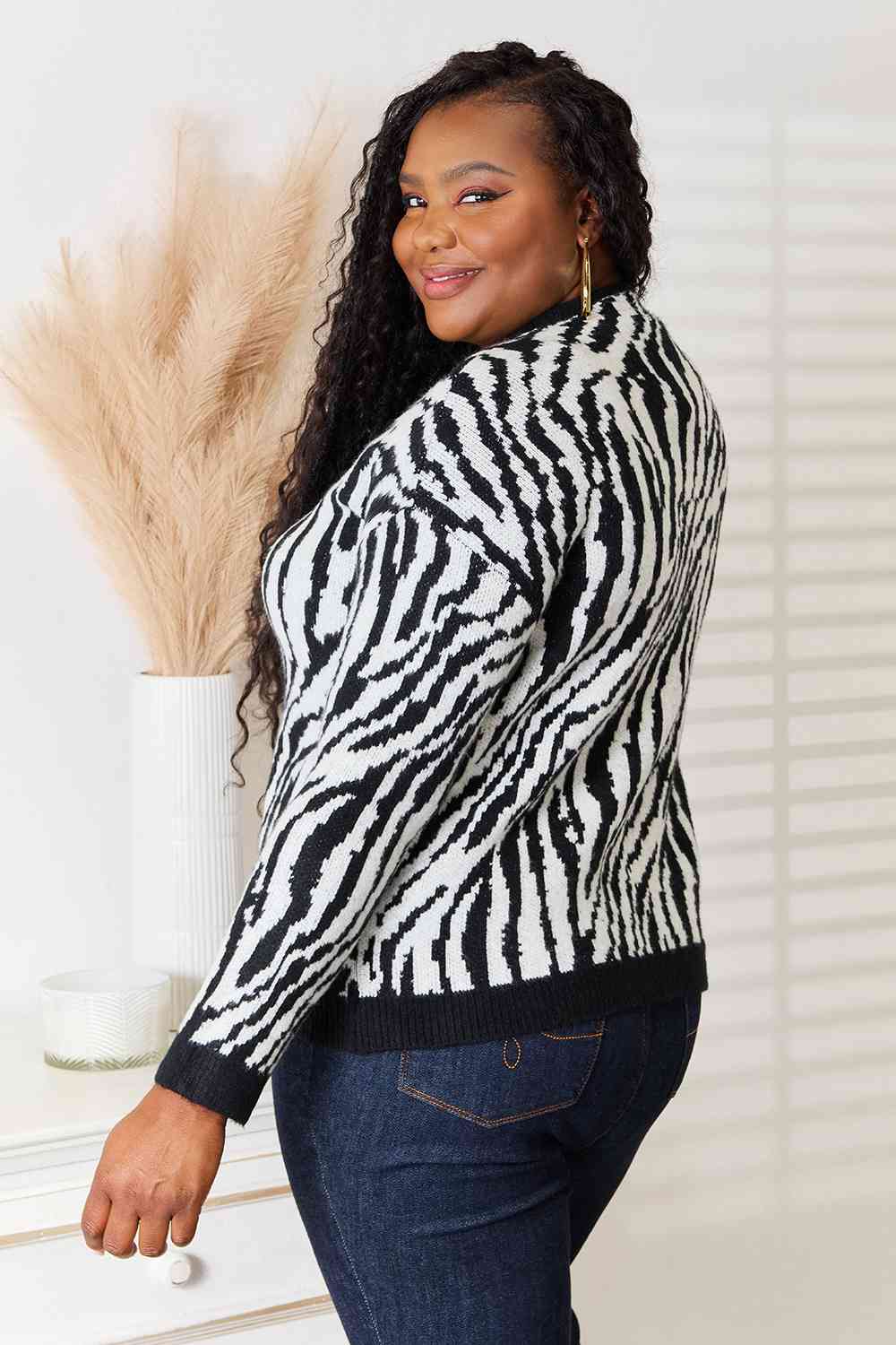 Heimish Full Size Zebra Print Sweater 