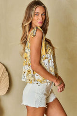 Tied Printed Square Neck Tank