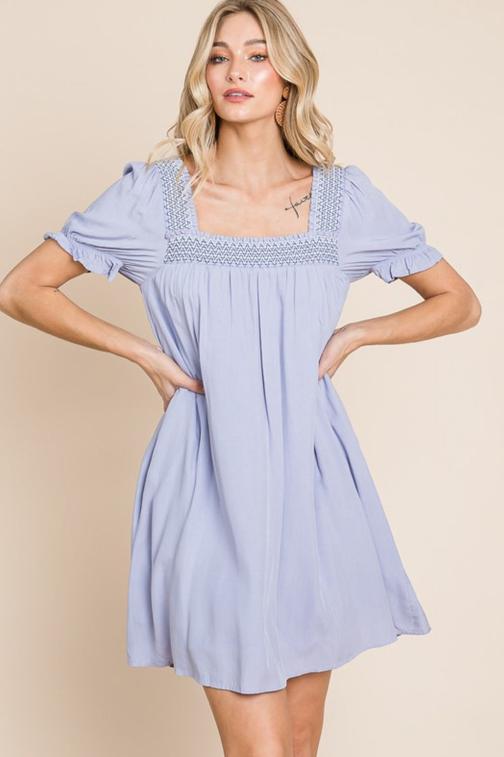 HEYSON Full Size Scenic Overlook Puff Sleeve Embroidered Mini Dress
