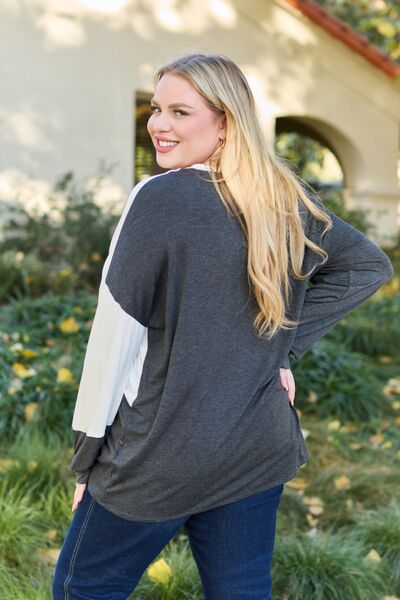 Celeste Design Full Size Contrast Long Sleeve Top