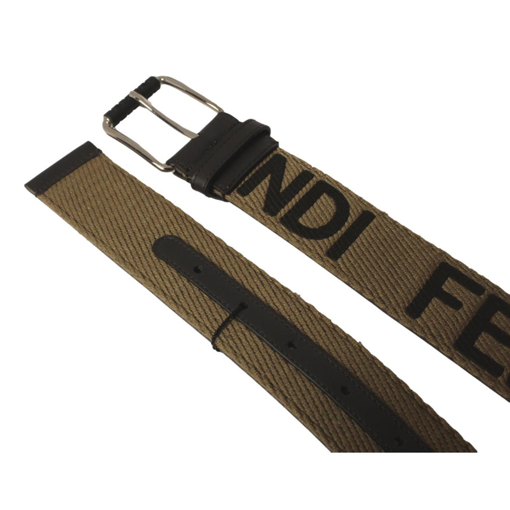 Fendi Fabric Logo Silver Hardware Belt - Brown