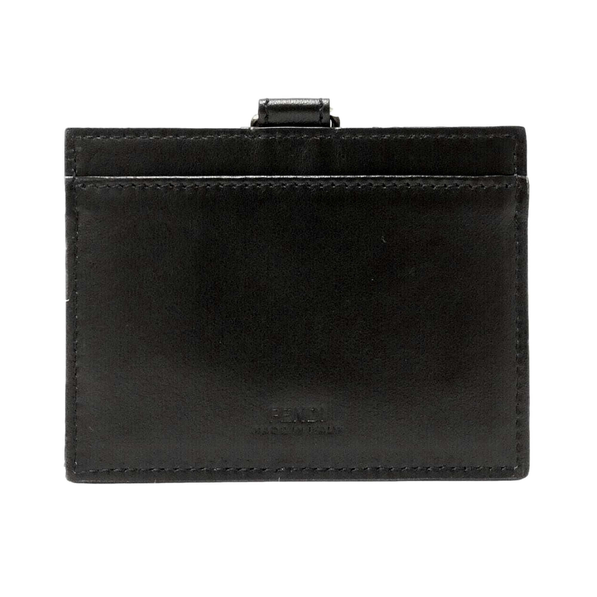 Fendi Fendace Black Leather Card Case Wallet Lanyard
