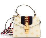 Gucci White Calfskin Mini Sylvie Bee Star Top Handle Bag
