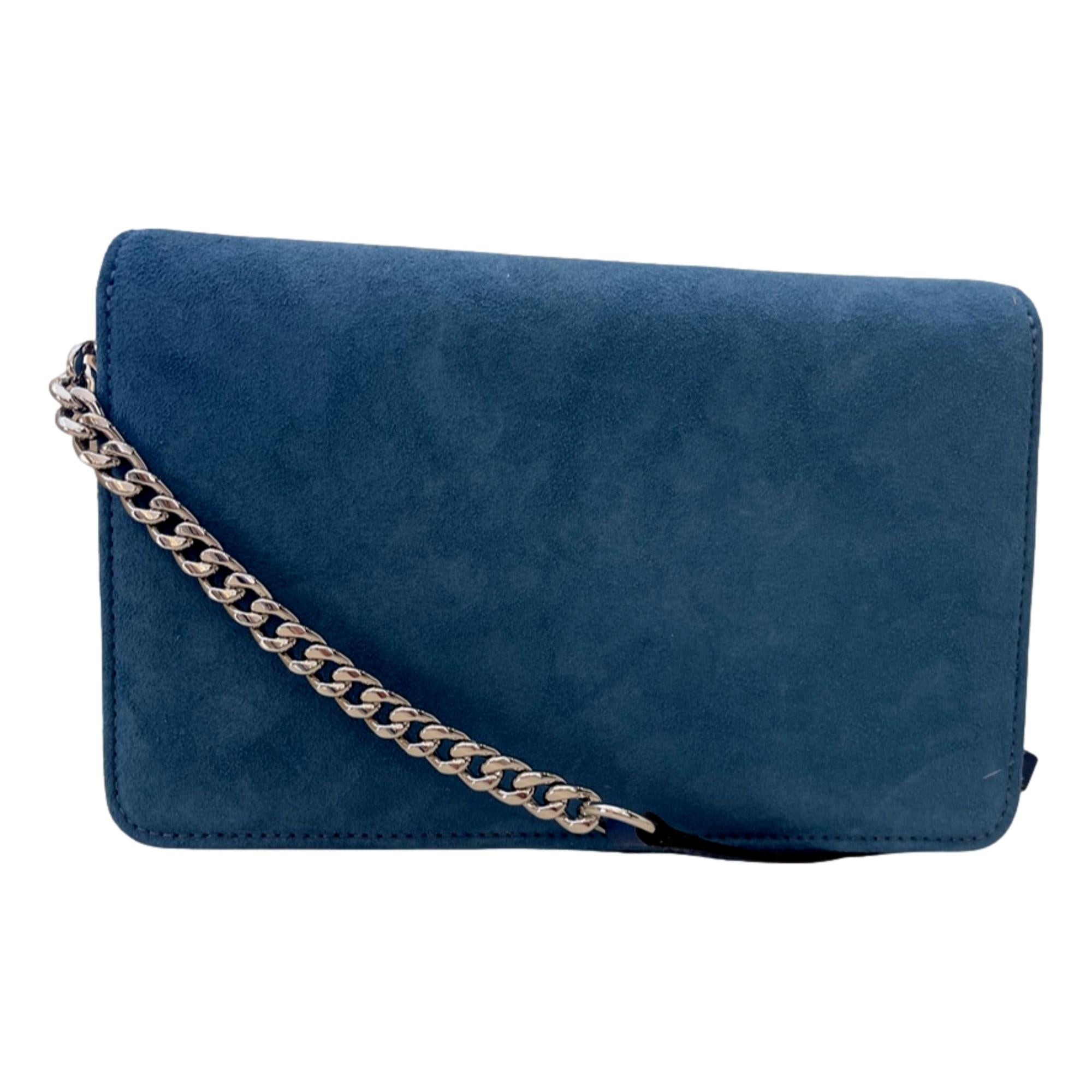 Jimmy Choo Kalina Parrot Blue Suede Chain Wallets