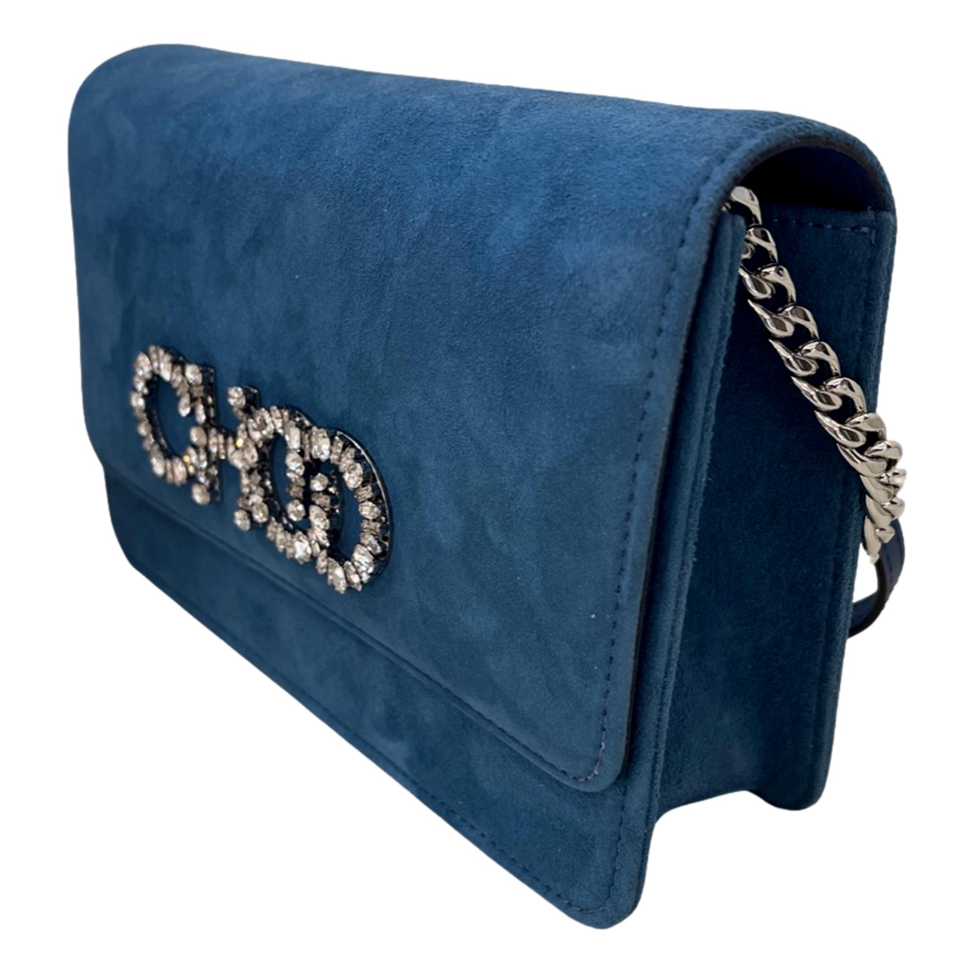 Jimmy Choo Kalina Parrot Blue Suede Chain Wallets