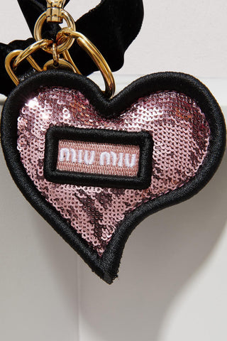 Miu Miu Trick in Pelle Rosa Sequined Heart Keyring