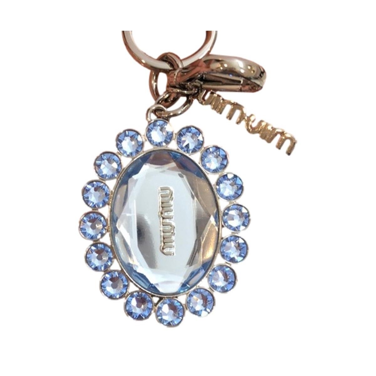 Miu Miu Trick Metallo Oval Crystal Blue Plex Charm Keychain 