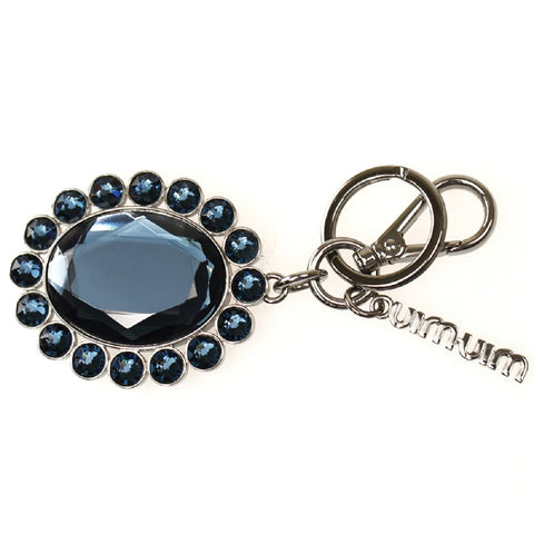 Miu Miu Trick Oval Crystal Dark Blue Plex Charm Keychain