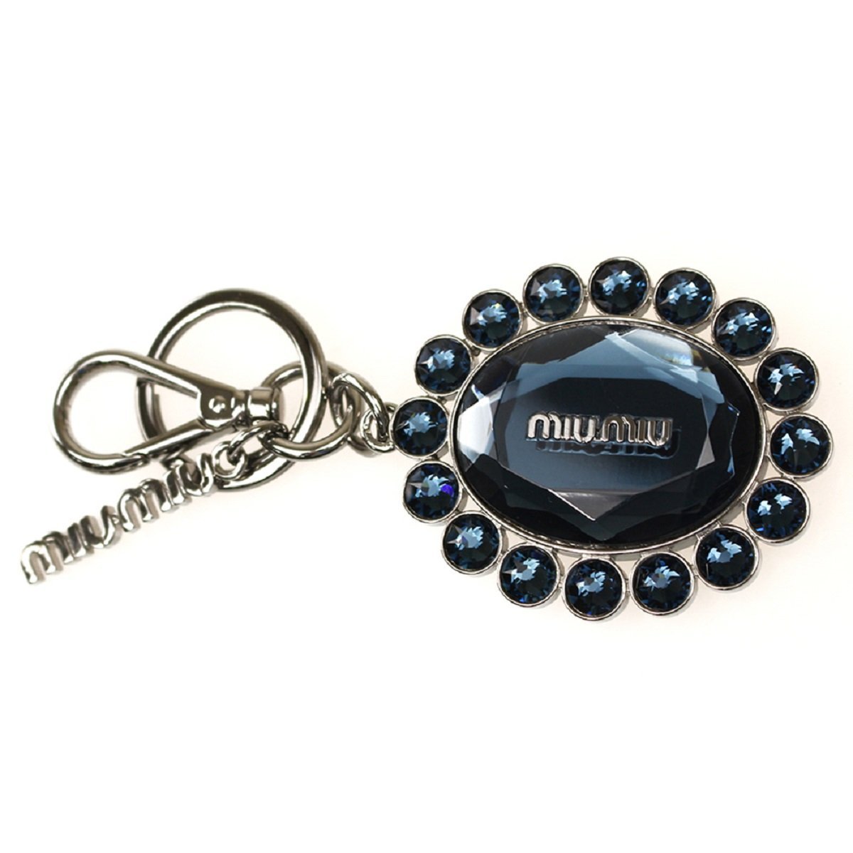Miu Miu Trick Oval Crystal Dark Blue Plex Charm Keychain