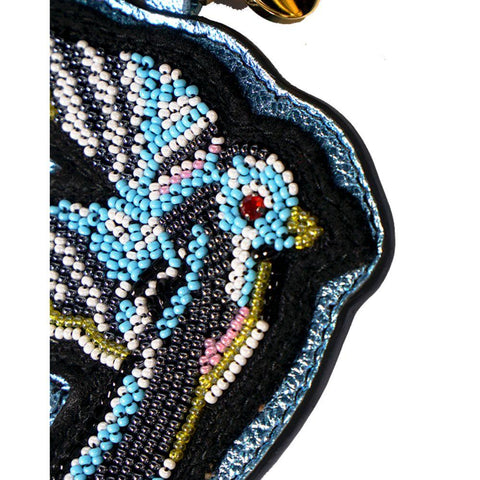 Miu Miu Trick Plex Blason Beaded Blue Bird Bow Keyring