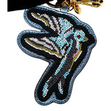 Miu Miu Trick Plex Blason Beaded Blue Bird Black Velvet Bow Keyring