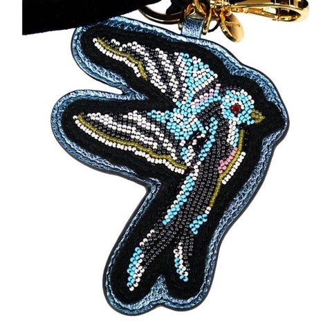 Miu Miu Trick Plex Blason Beaded Blue Bird Bow Keyring