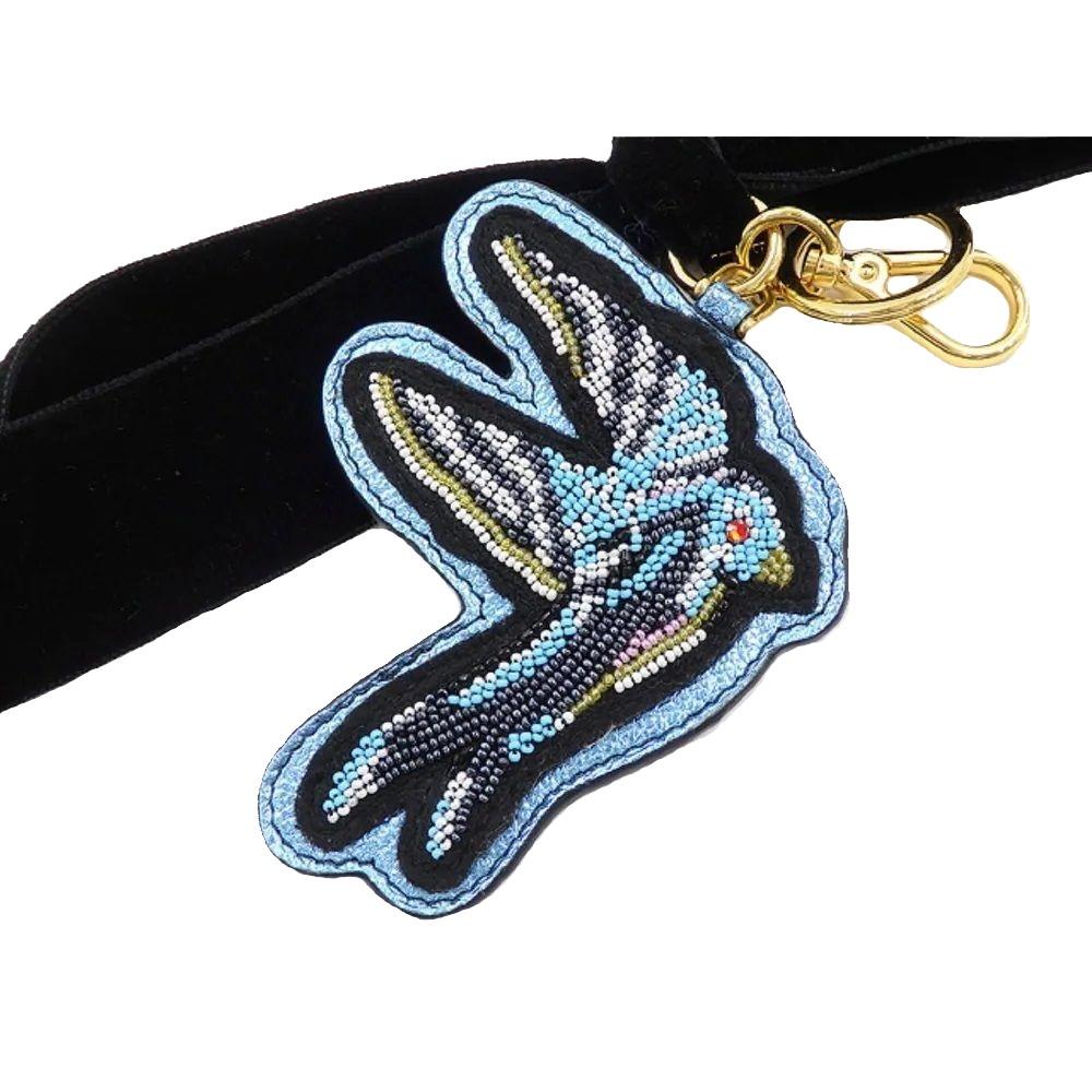Miu Miu Trick Plex Blason Beaded Blue Bird Bow Keyring