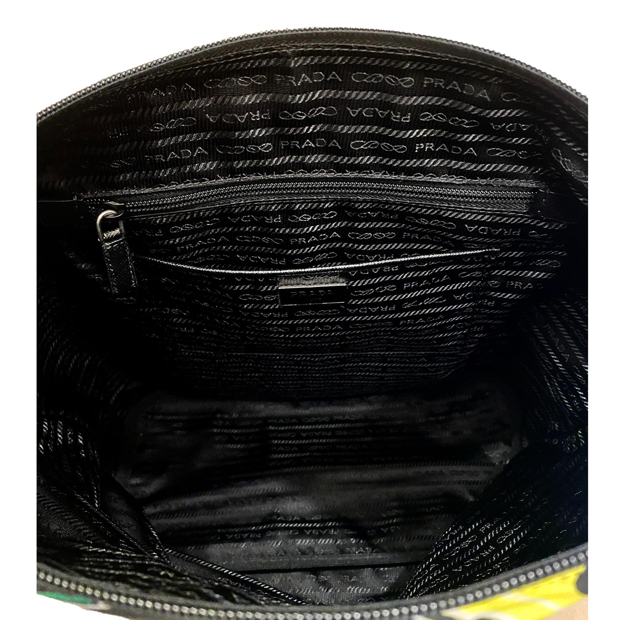 Prada Cassette Print Black Nylon Convertible Shopping Totes