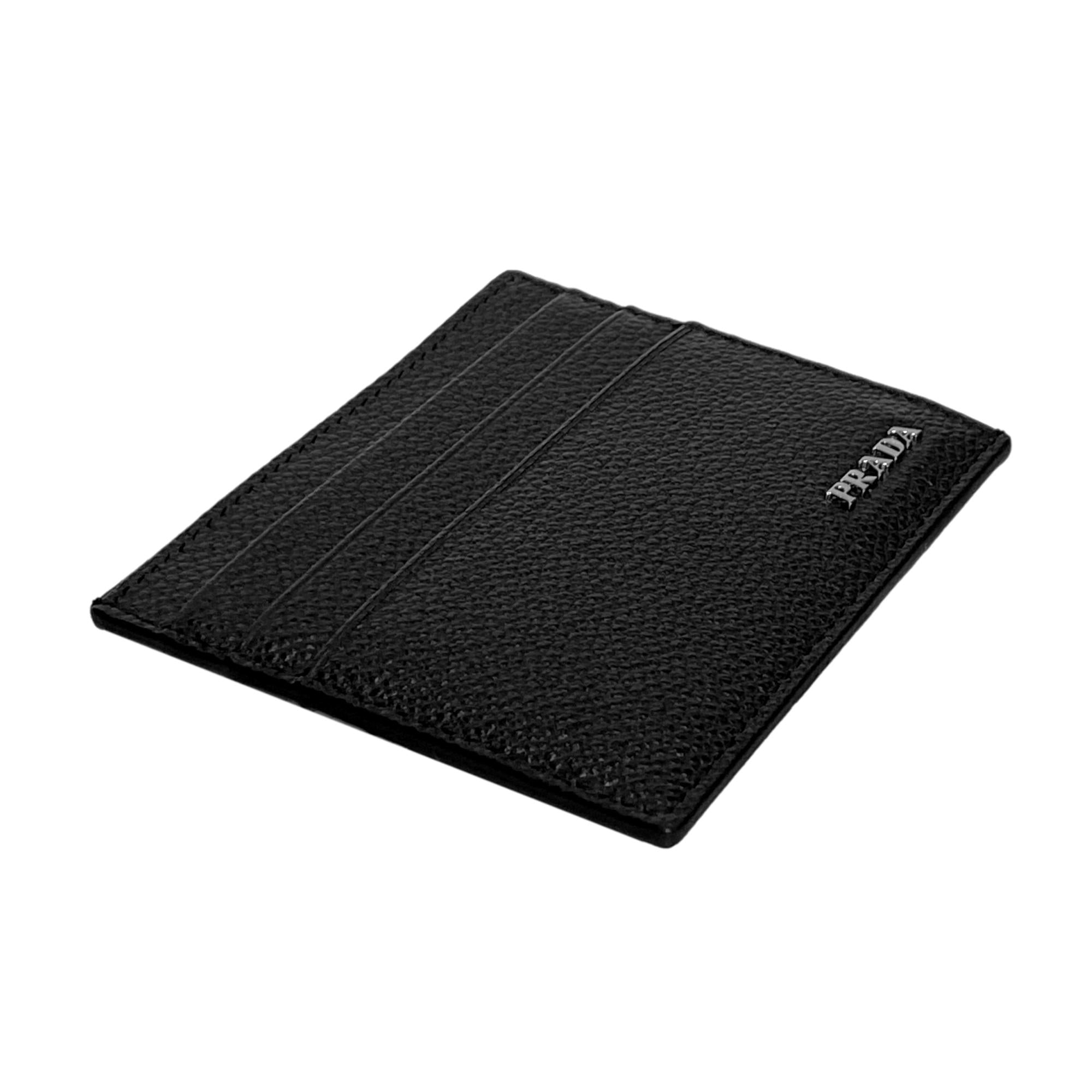 Prada Vitello Micro Grain Leather Black and Gray Card Holder Wallet