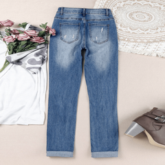 Floral Graphic Patchwork Distressed Jeans