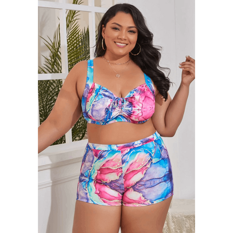 Plus Size Drawstring Detail Two-Piece Swimsuit