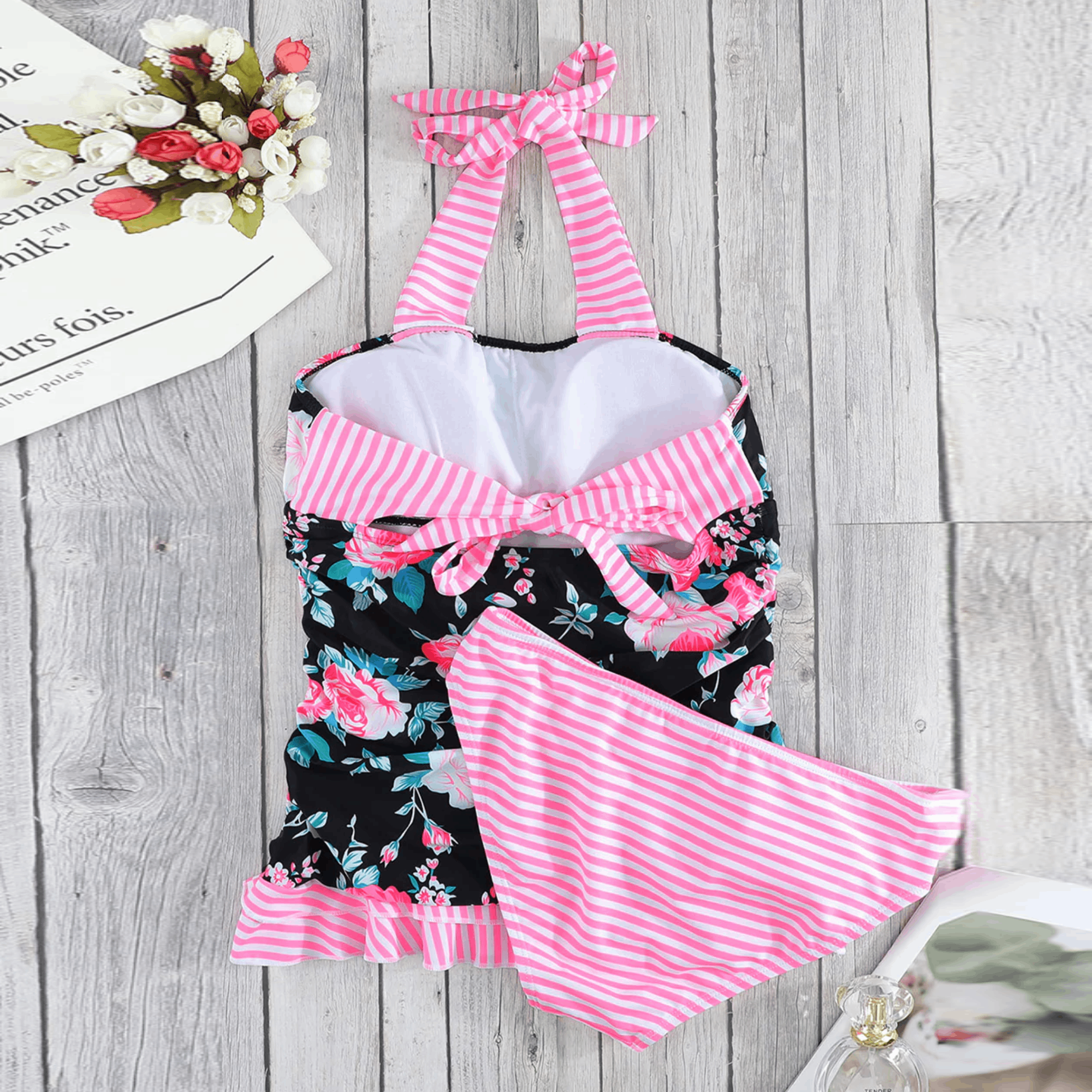 Mixed Print Tie-Back Two-Piece Swimsuit