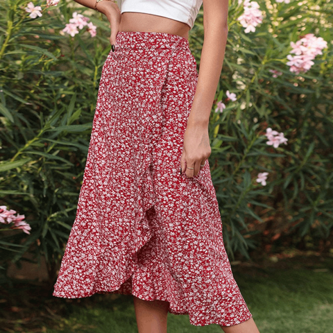 Ditsy Floral Asymmetrical Ruffled Skirt