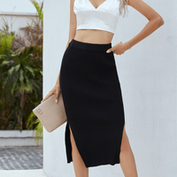 Ribbed Side Slit Midi Skirt