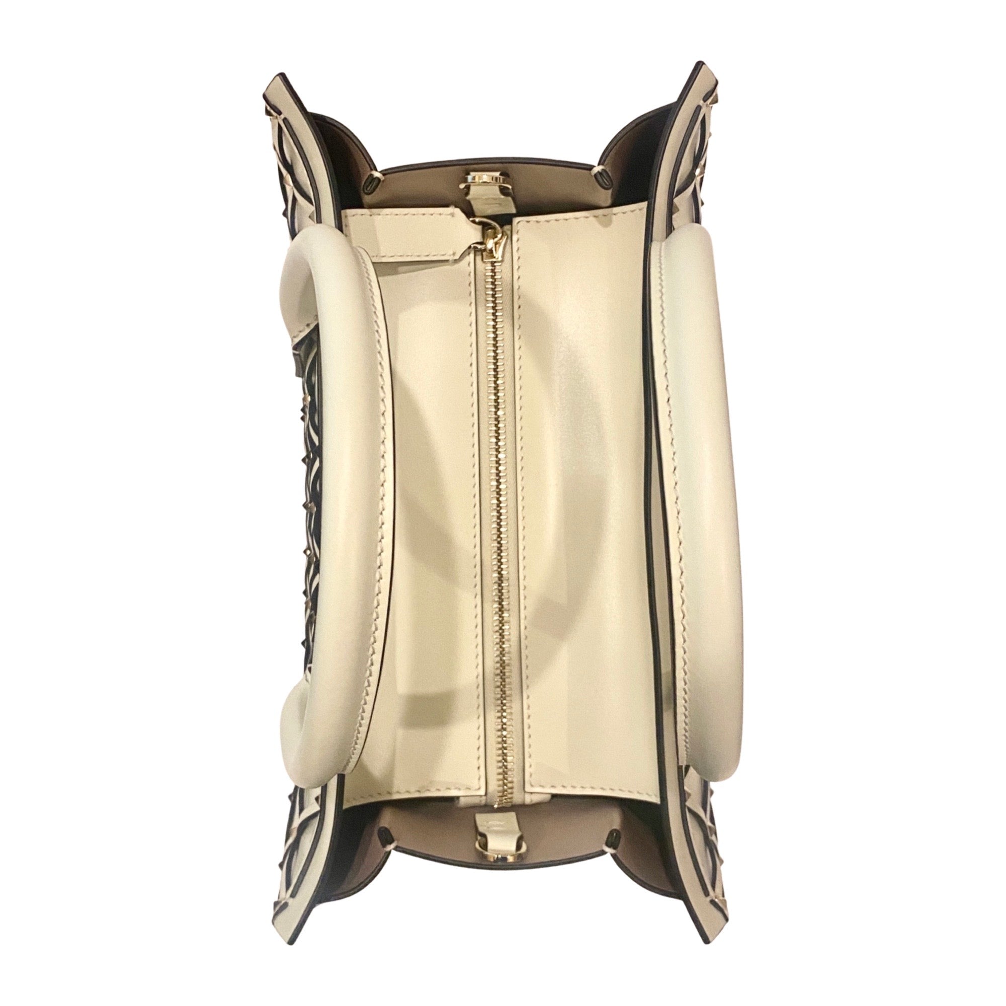 Valentino Garavani Beehive Lattice Ivory Studded Leather Tote Bag