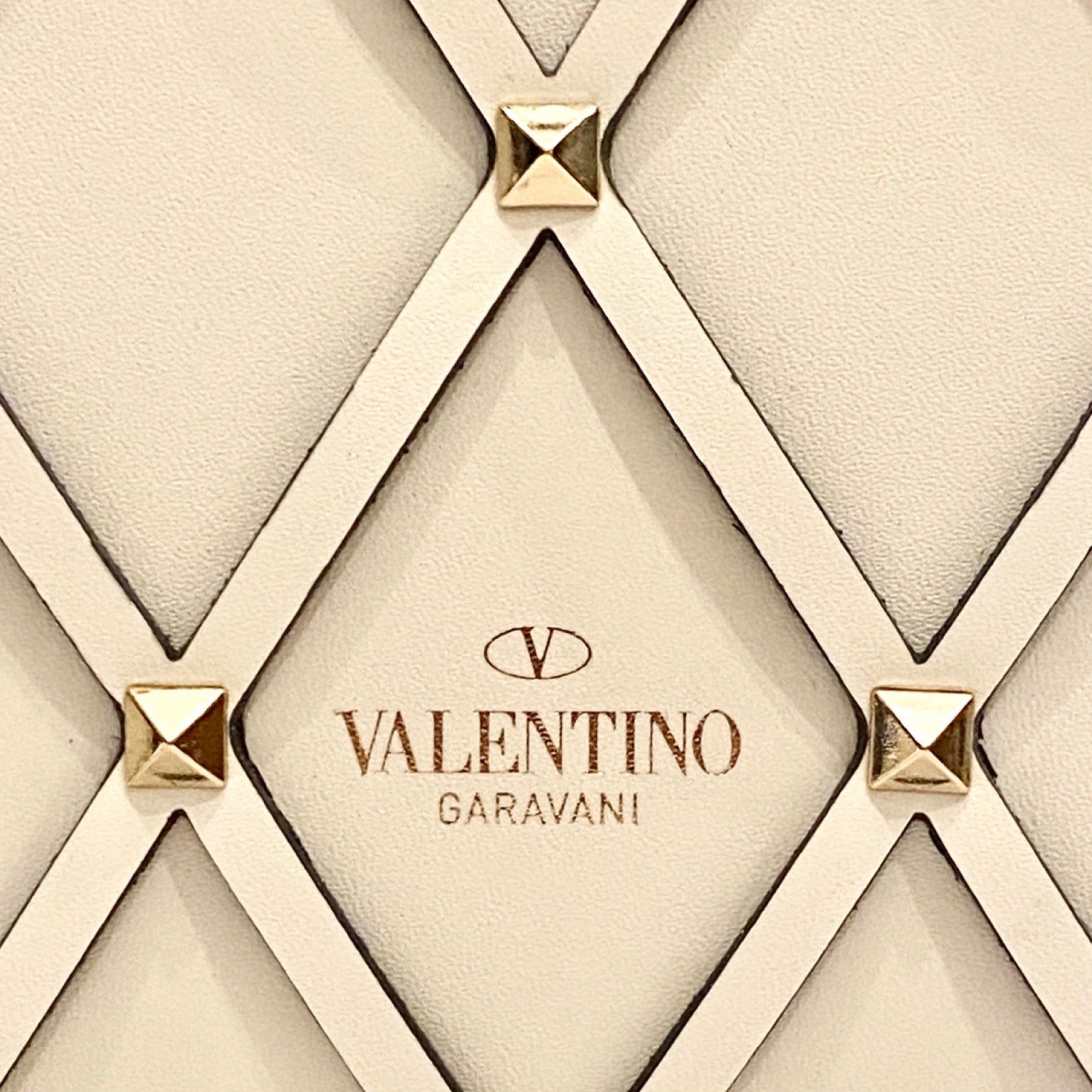 Valentino Garavani Beehive Lattice Ivory Studded Leather Tote Bag