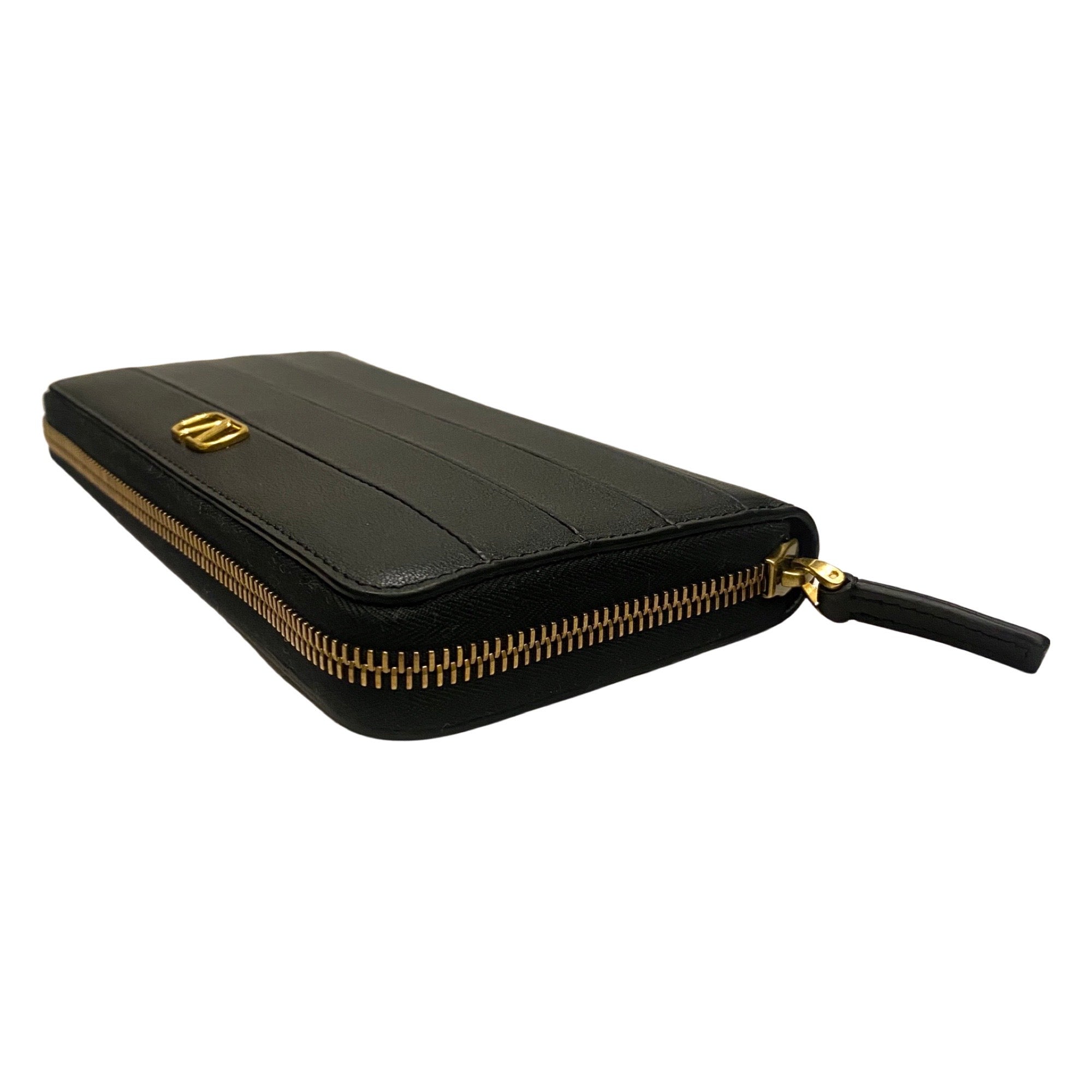 Valentino Garavani Diary Lines Black Grain Leather Zip-Around Long Wallet
