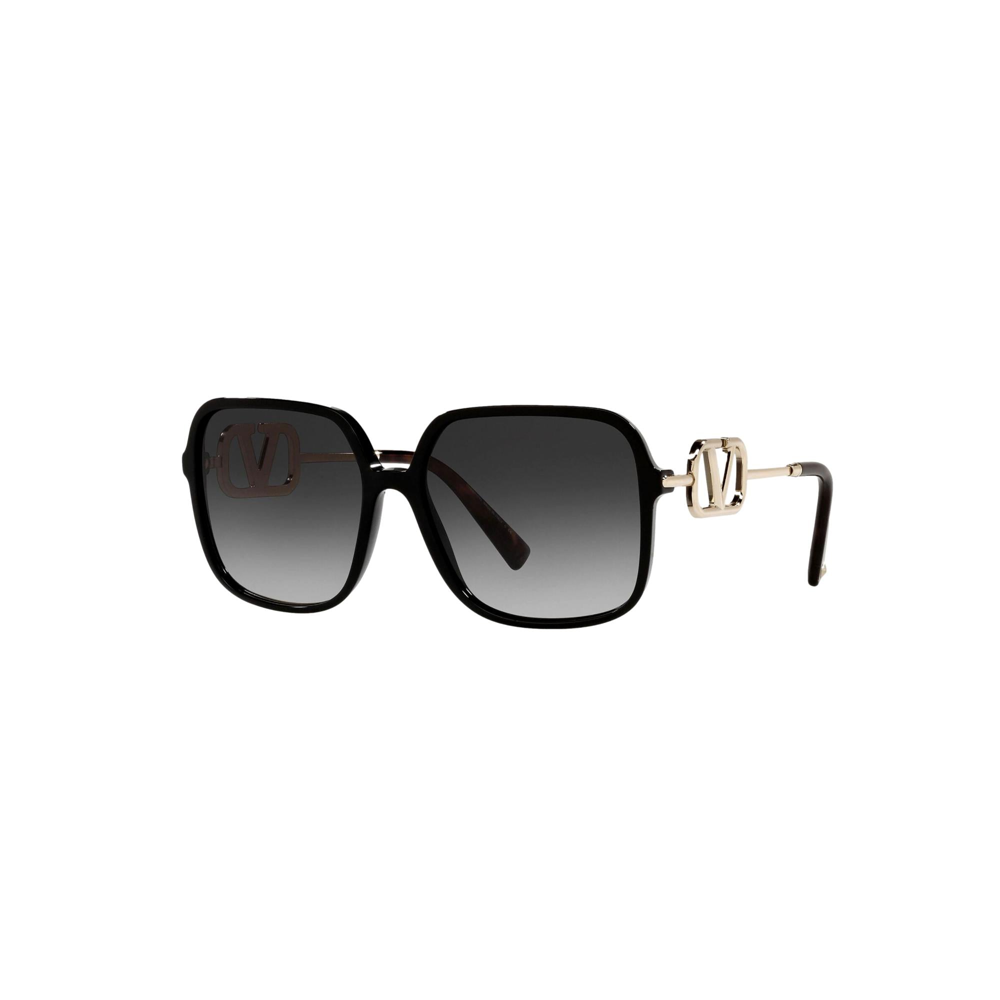 Valentino Garavani V Logo Gold Black Square Frame Sunglasses