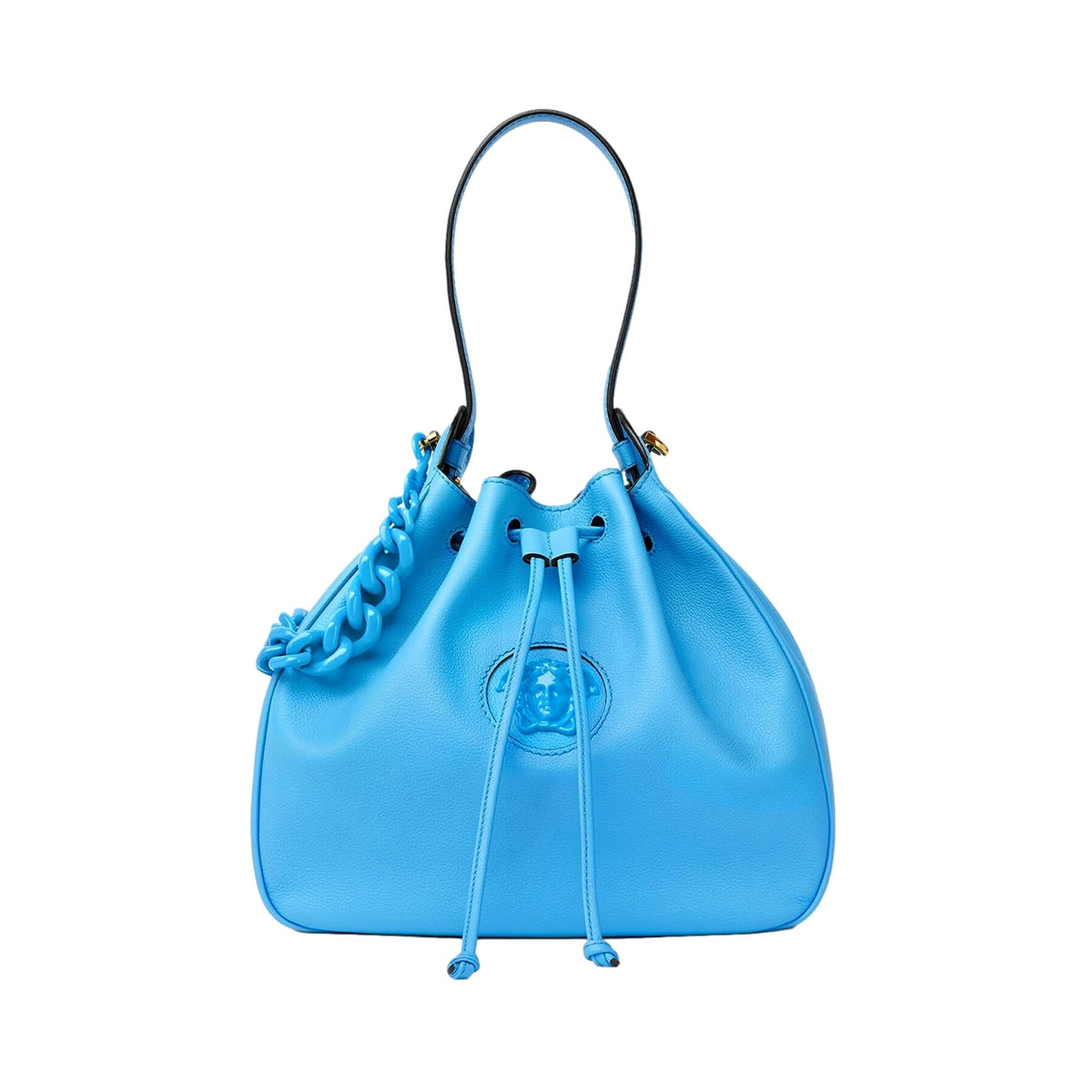 Versace La Medusa Leather Bucket Bag Blue